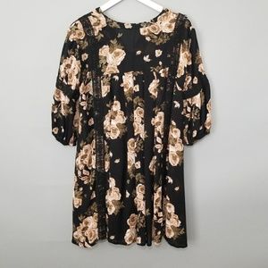 Kings Road Black Pink Floral Crochet Gypsy Dress